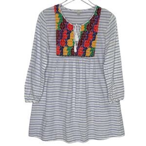 J Crew S Womens Embroidered Striped Tunic Top Dress Breathable 100% Cotton
